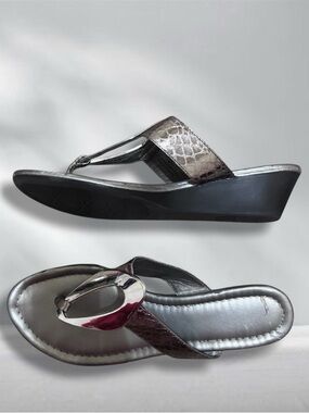 Silver Metallic Wedge Thong Sandals for Women